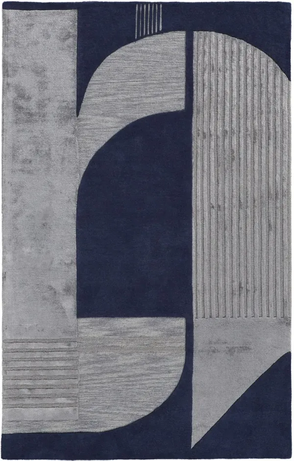 4' x 6' Wool Geometric Tufted Handmade Area Rug - Blue And Silver