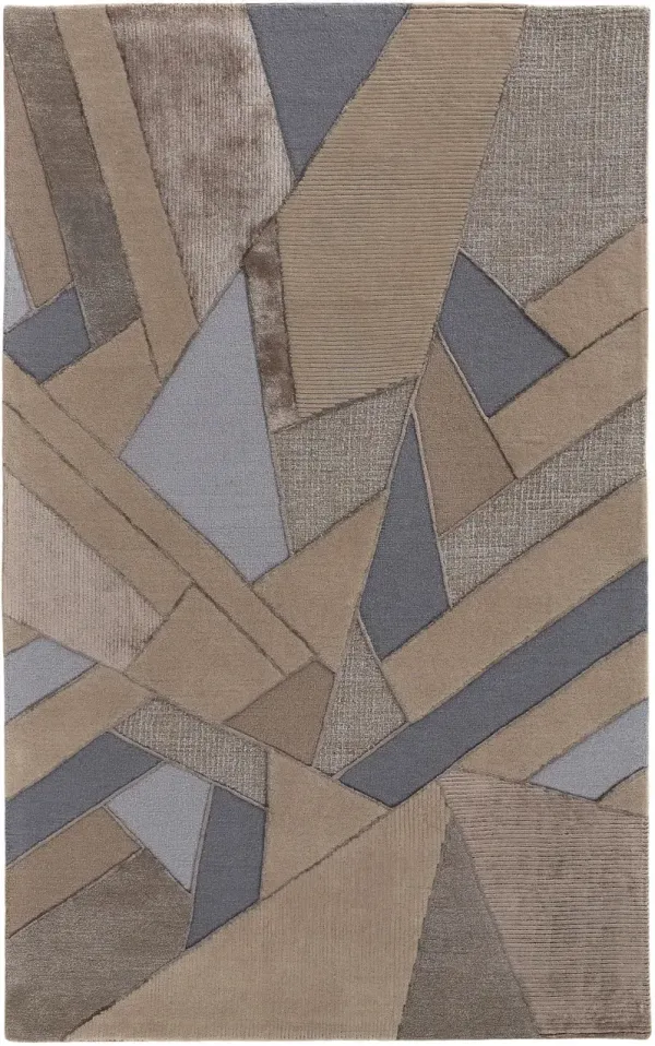 5' x 8' Wool Geometric Tufted Handmade Area Rug - Tan Brown And Blue
