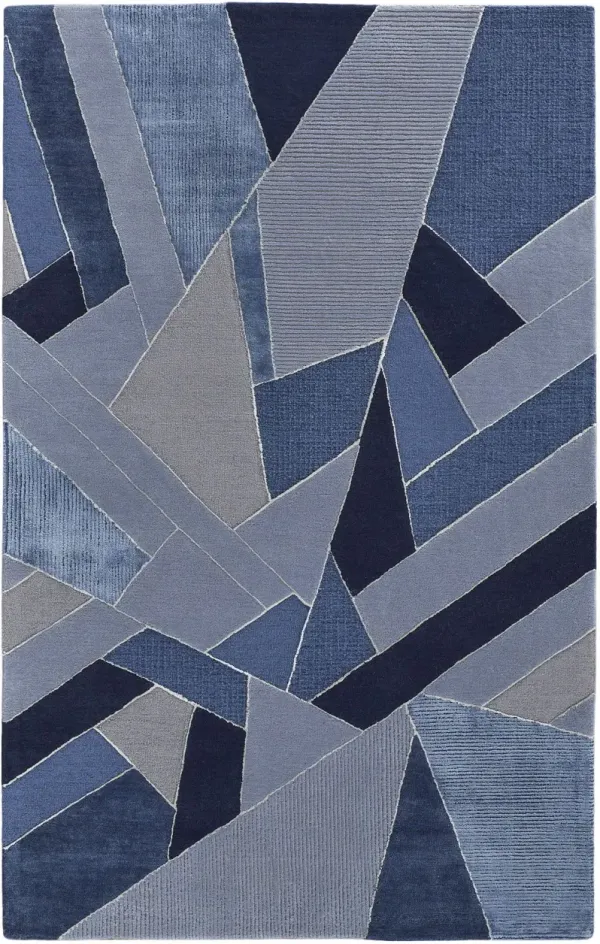 5' x 8' Wool Geometric Tufted Handmade Area Rug - Blue And Silver