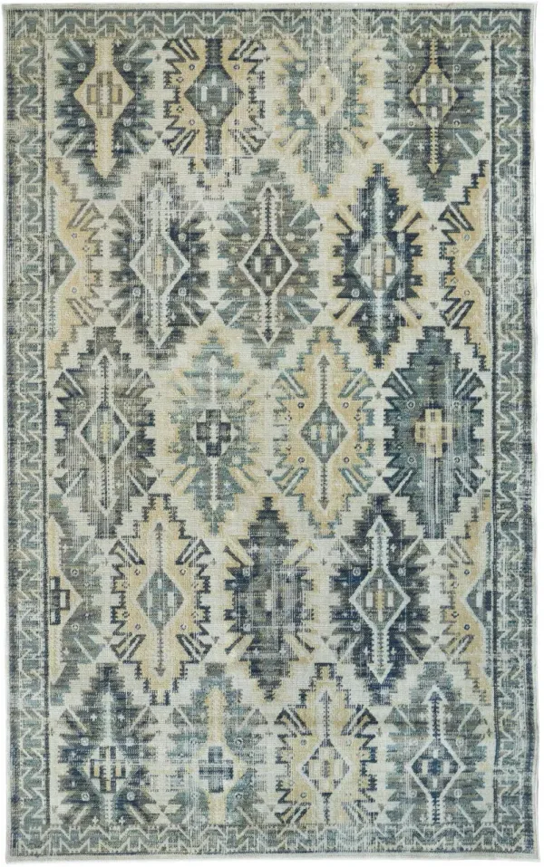 10' x 13' Abstract Power Loom Distressed Stain Resistant Area Rug - Green Blue And Ivory