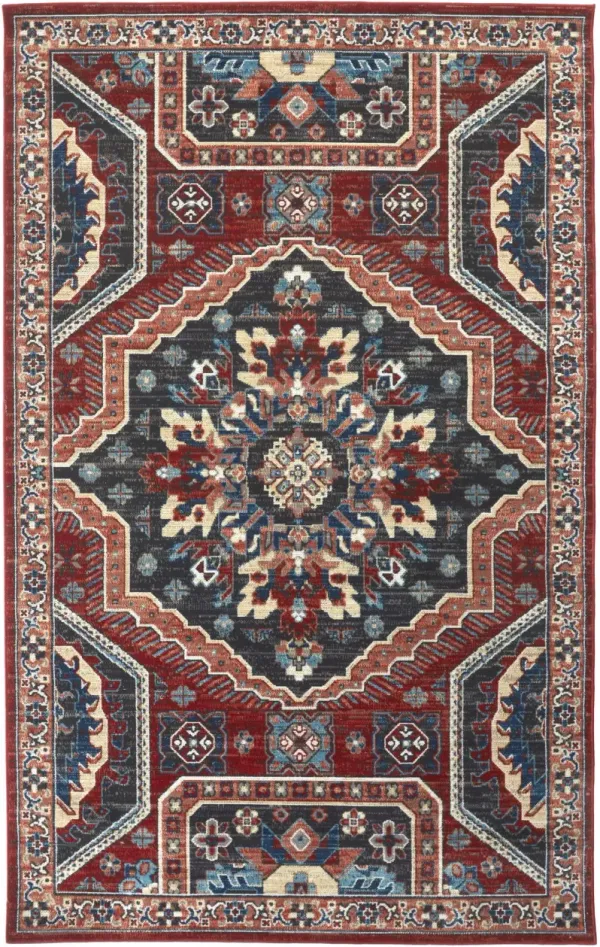 10' x 13' Abstract Power Loom Distressed Stain Resistant Area Rug - Red Gray And Tan