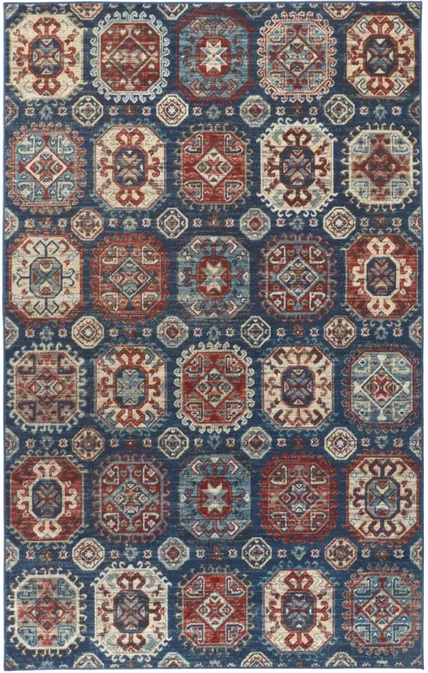 7.8' x 10.5' Abstract Power Loom Distressed Stain Resistant Area Rug - Blue Red And Tan