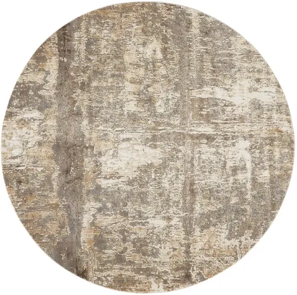 7.8' x 7.8' Round Abstract Area Rug - Tan Ivory And Brown