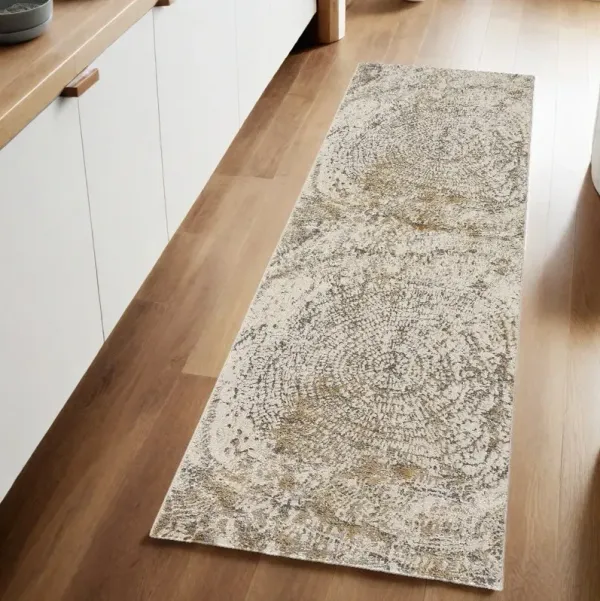 8' x 2.5' Abstract Distressed Runner Rug - Ivory And Brown