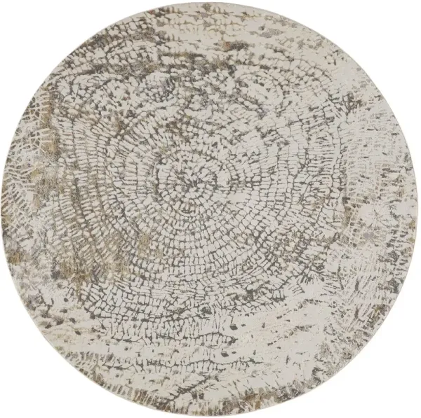 8' Round Abstract Area Rug - Ivory Tan And Gray
