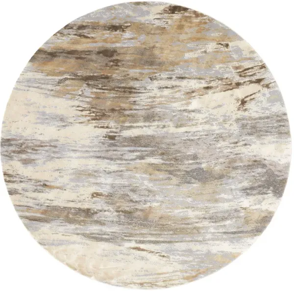 8' Round Abstract Area Rug - Ivory Tan And Brown