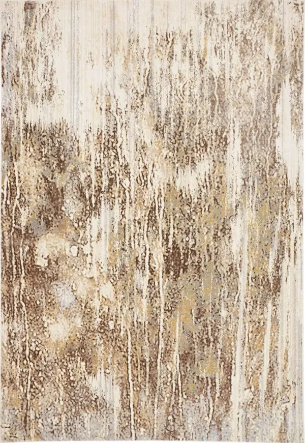 5' x 7.5' Abstract Area Rug - Tan Ivory And Brown