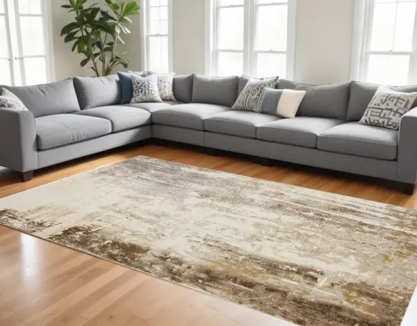 9' x 12' Abstract Area Rug - Tan Ivory And Gray