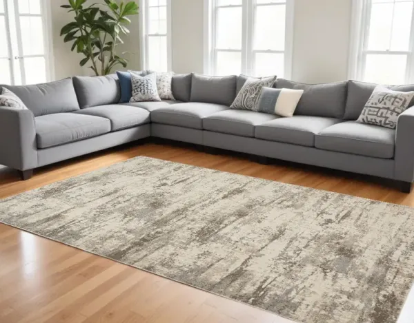 8' x 10' Abstract Area Rug - Ivory And Brown