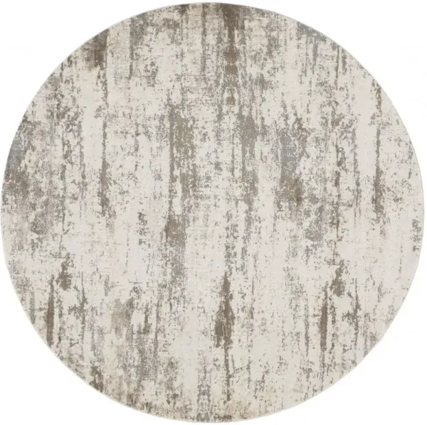 8' Round Abstract Area Rug - Ivory And Brown