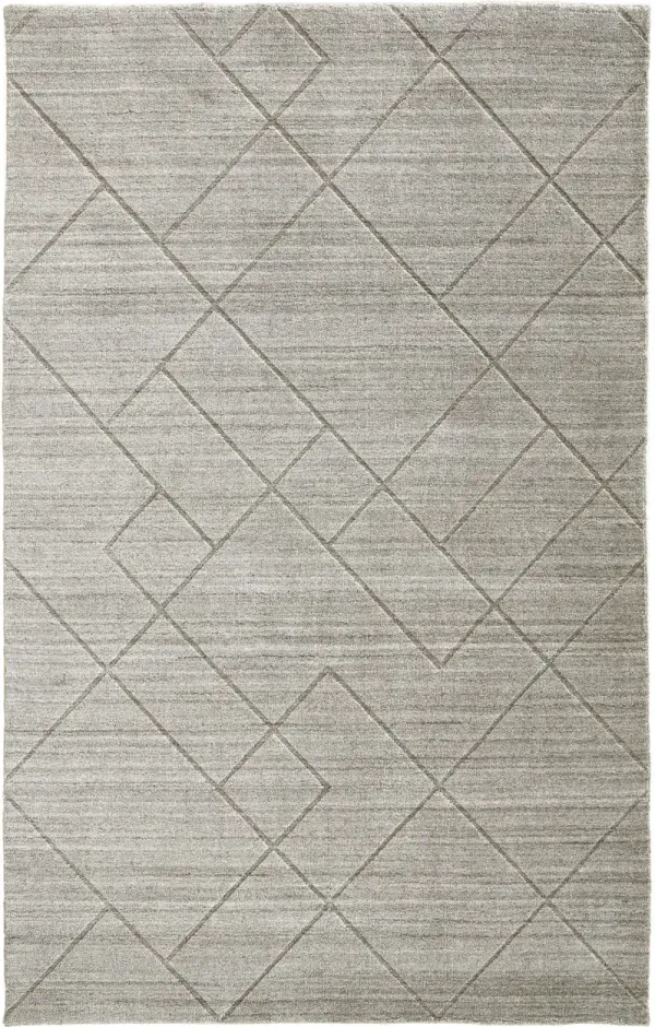 9' x 12' Striped Hand Woven Area Rug - Ivory And Silver