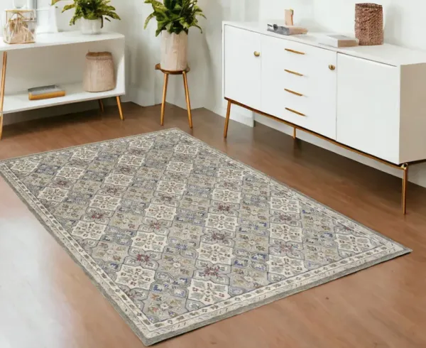 4' x 6' Wool Patchwork Hand Tufted Area Rug - Taupe And Ivory