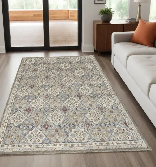 5' x 8' Wool Patchwork Hand Tufted Area Rug - Taupe And Ivory