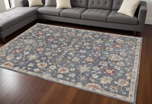 9' x 12' Wool Floral Hand Tufted Area Rug - Gray And Ivory