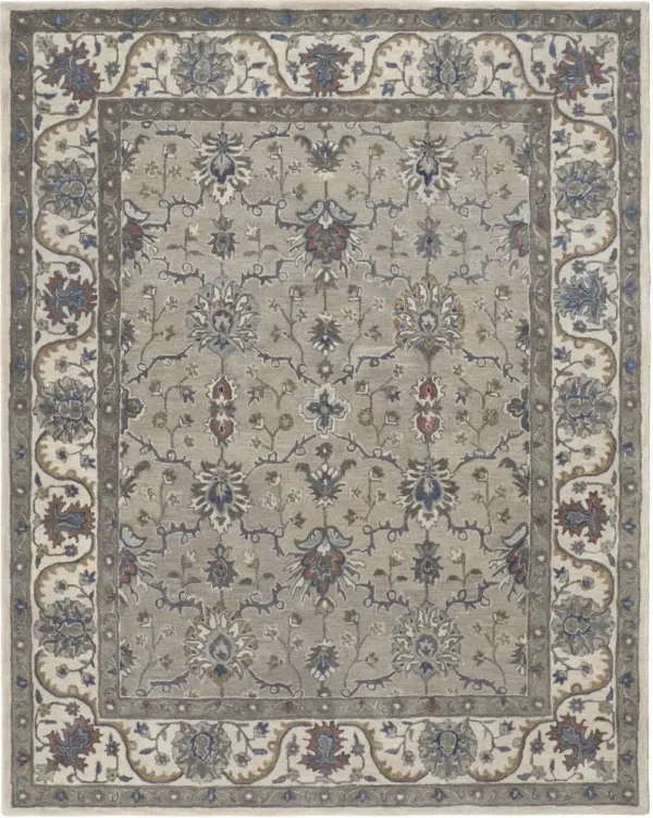 4' x 6' Wool Floral Hand Tufted Area Rug - Ivory And Blue