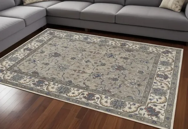 8' x 10' Wool Floral Hand Tufted Area Rug - Ivory And Gray