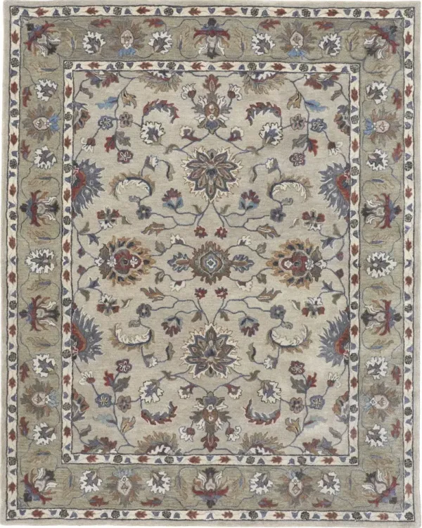 9' x 12' Wool Floral Tufted Handmade Stain Resistant Area Rug - Ivory Taupe And Blue