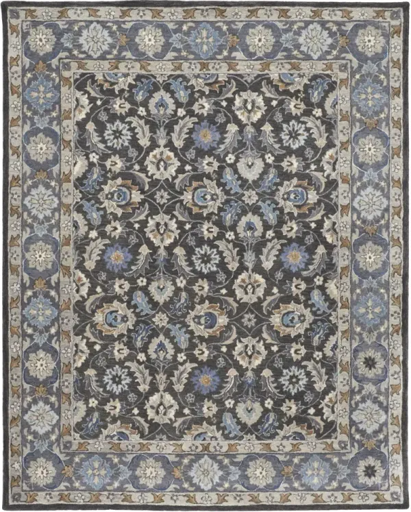 4' x 6' Wool Floral Tufted Handmade Area Rug - Taupe Blue And Ivory