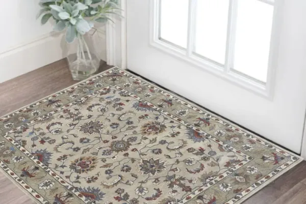 2' x 3' Wool Floral Hand Tufted Area Rug - Ivory And Blue
