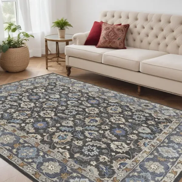 5' x 8' Wool Floral Hand Tufted Area Rug - Taupe And Ivory