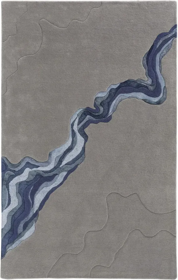 2' x 3' Wool Abstract Hand Tufted Area Rug - Dark Blue And Gray