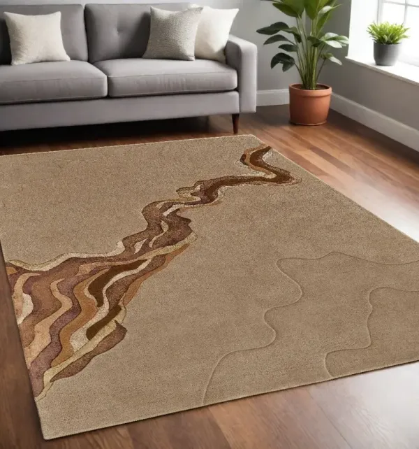 5' x 8' Abstract Hand Tufted Area Rug - Beige And Brown