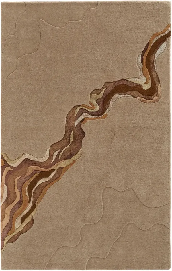2' x 3' Wool Abstract Hand Tufted Area Rug - Tan And Orange