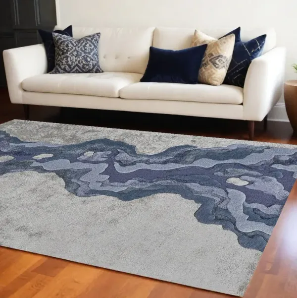 8' x 10' Wool Abstract Hand Tufted Area Rug - Blue And Gray