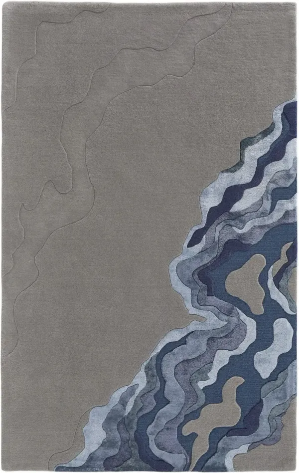 2' x 3' Wool Abstract Hand Tufted Area Rug - Blue And Gray