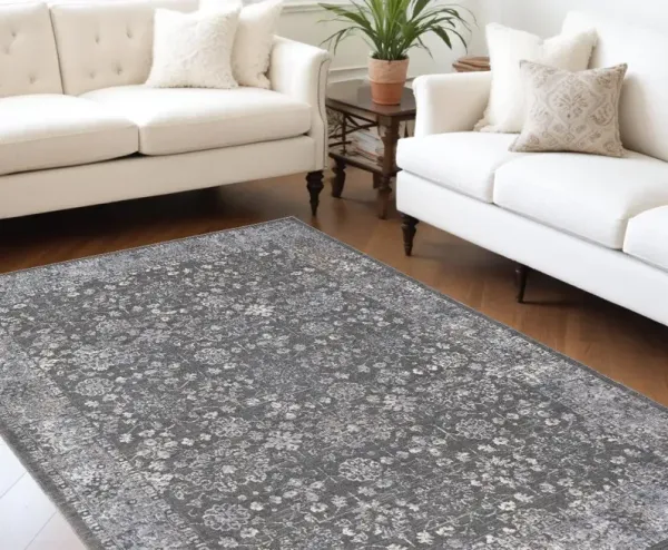 8' x 10' Floral Power Loom Area Rug - Taupe And Ivory