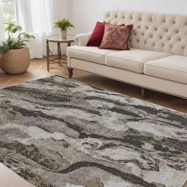 5' x 8' Abstract Power Loom Distressed Area Rug - Brown And Ivory