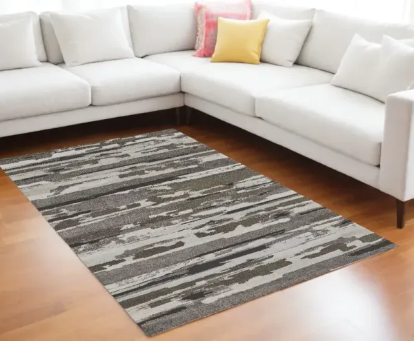 12' x 15' Abstract Power Loom Distressed Area Rug - Gray And Ivory