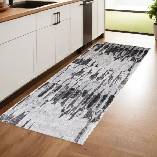 7.8' x 2.8' Runner Abstract Power Loom Runner Rug - Gray And Ivory
