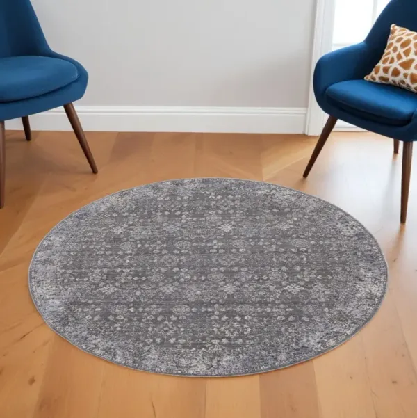 5.5' x 5.5' Round Floral Power Loom Area Rug - Taupe And Ivory