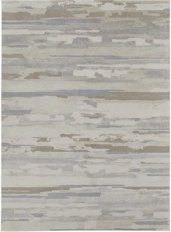 12' x 15' Abstract Power Loom Distressed Stain Resistant Area Rug - Ivory Tan And Brown