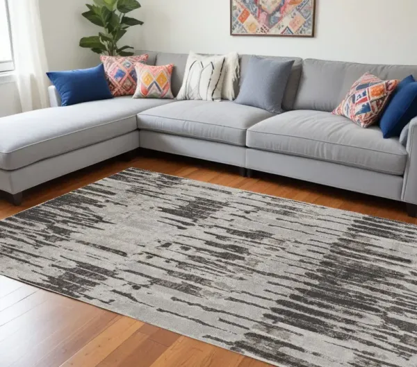 10' x 14' Abstract Power Loom Area Rug - Gray And Ivory