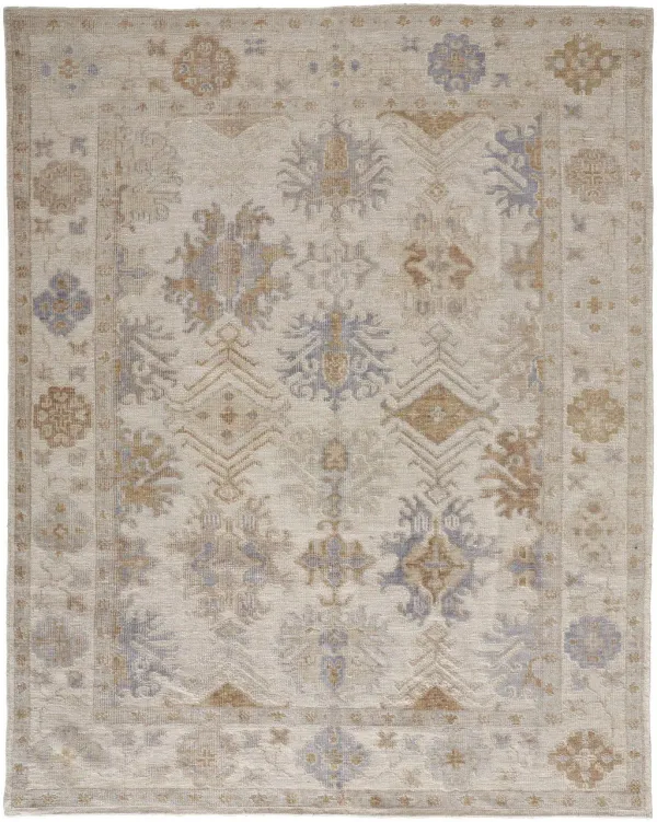 9' x 12' Floral Hand Knotted Stain Resistant Area Rug - Ivory Tan And Blue