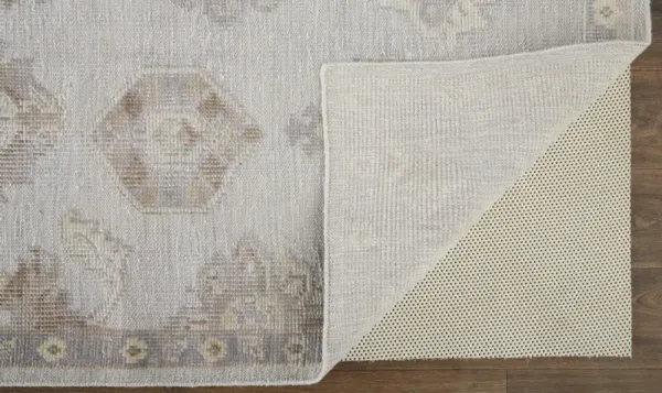 8' x 10' Floral Hand Knotted Stain Resistant Area Rug - Ivory Silver And Tan