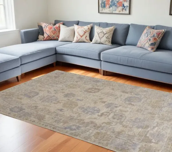 8' x 10' Floral Hand Knotted Area Rug - Blue And Ivory