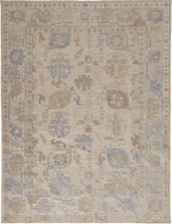 9' x 12' Floral Hand Knotted Stain Resistant Area Rug - Tan Orange And Blue