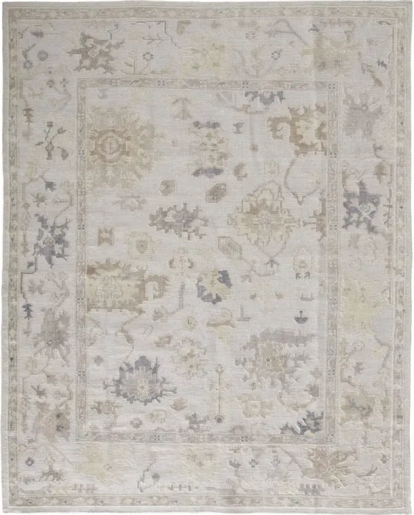 9' x 12' Floral Hand Knotted Stain Resistant Area Rug - Tan Ivory And Orange