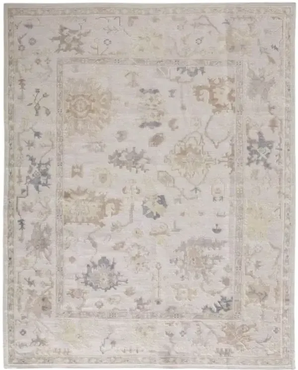 10' x 14' Floral Hand Knotted Stain Resistant Area Rug - Tan Ivory And Orange