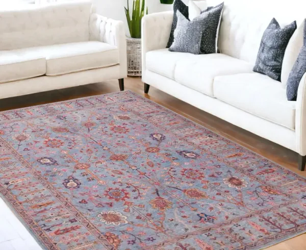 5' x 8' Floral Power Loom Area Rug - Gray Blue And Red