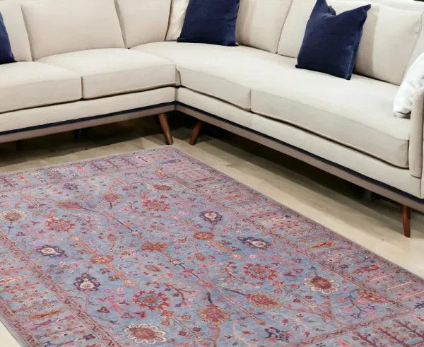 10' x 14' Floral Power Loom Area Rug - Gray Blue And Red