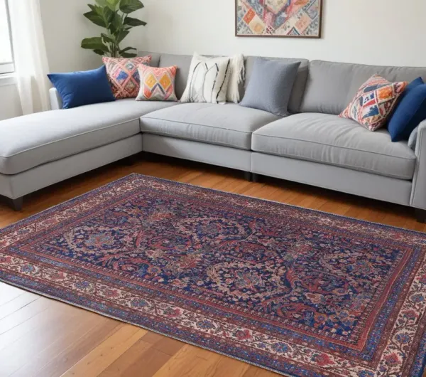 10' x 14' Floral Power Loom Area Rug - Red Blue And Tan