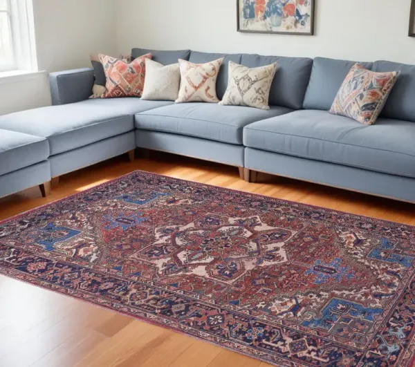 7.8' x 9.8' Floral Power Loom Area Rug - Red Tan And Blue