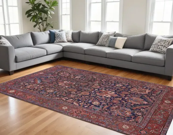 8' x 10' Floral Power Loom Area Rug - Red Orange And Blue