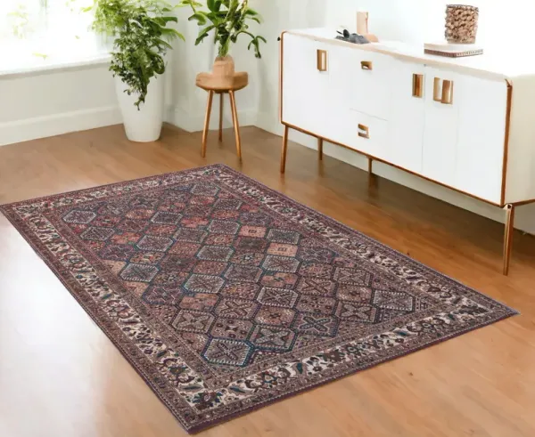 4' x 6' Floral Power Loom Area Rug - Brown Red And Ivory