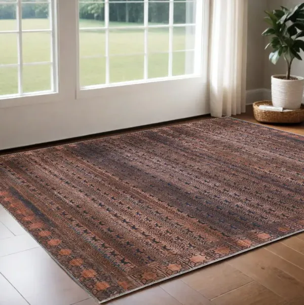2' x 3' Floral Power Loom Area Rug - Red Brown And Blue