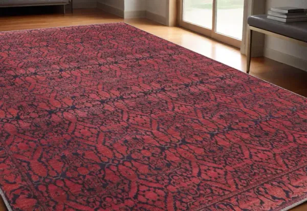 5' x 8' Floral Power Loom Area Rug - Red And Black